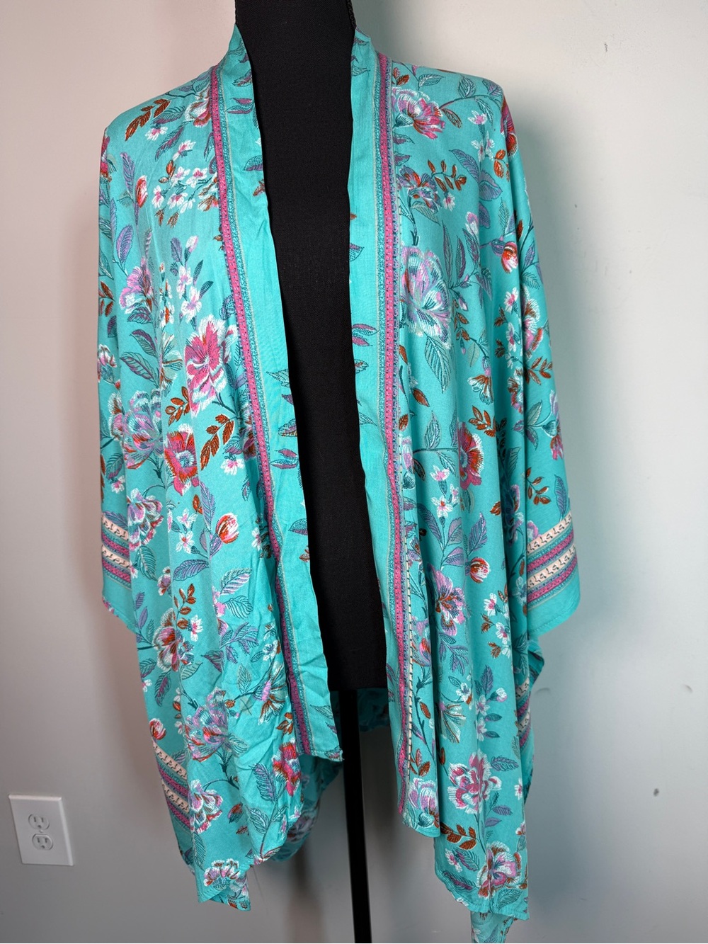 Turquoise Floral Lightweight Kimono Jacket